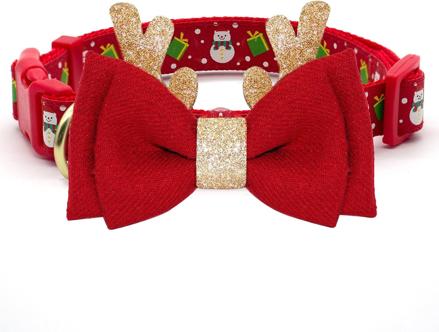 Adjustable Christmas Dog Collar with Antler Bow Tie Accessories for Medium Dogs