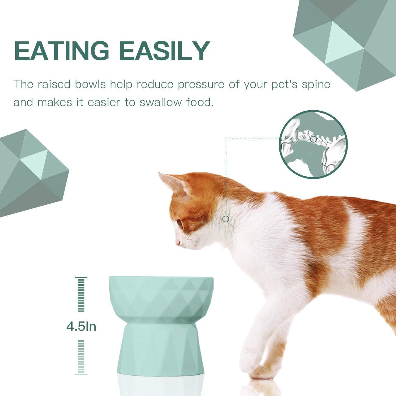Ceramic Cat Bowls Anti-Vomiting - Raised Food and Water Bowl Set for Cats and Small Dogs, 13.5 Oz, Green