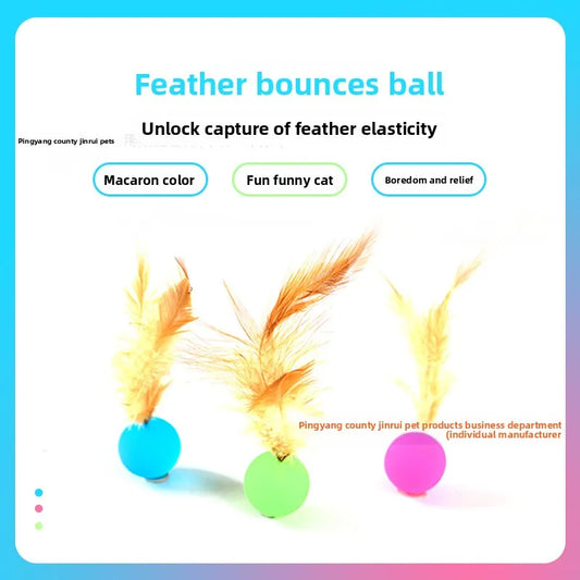Pet Cat Toy Ball Bouncy Ball Chicken Feather Bouncing Ball Cat Stick Toy Cat Self-Pleasure Relief Supplies