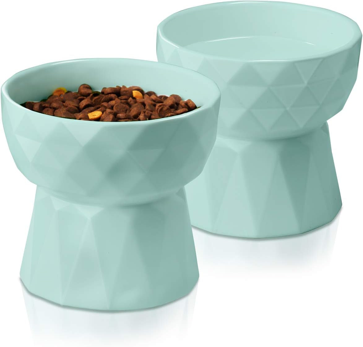 Ceramic Cat Bowls Anti-Vomiting - Raised Food and Water Bowl Set for Cats and Small Dogs, 13.5 Oz, Green